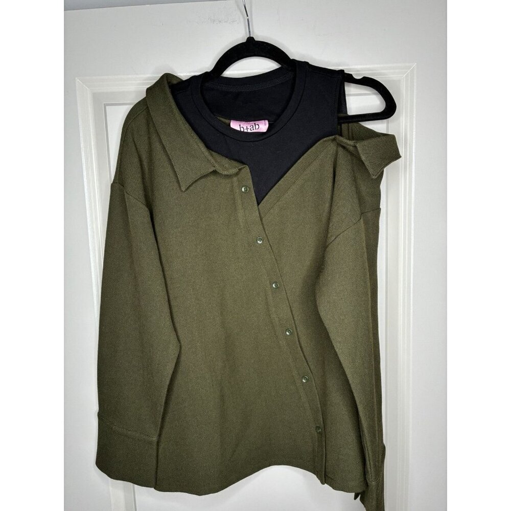 b+ab Off the Shoulder Green Knit Button Down Shirt Size 38 or XS